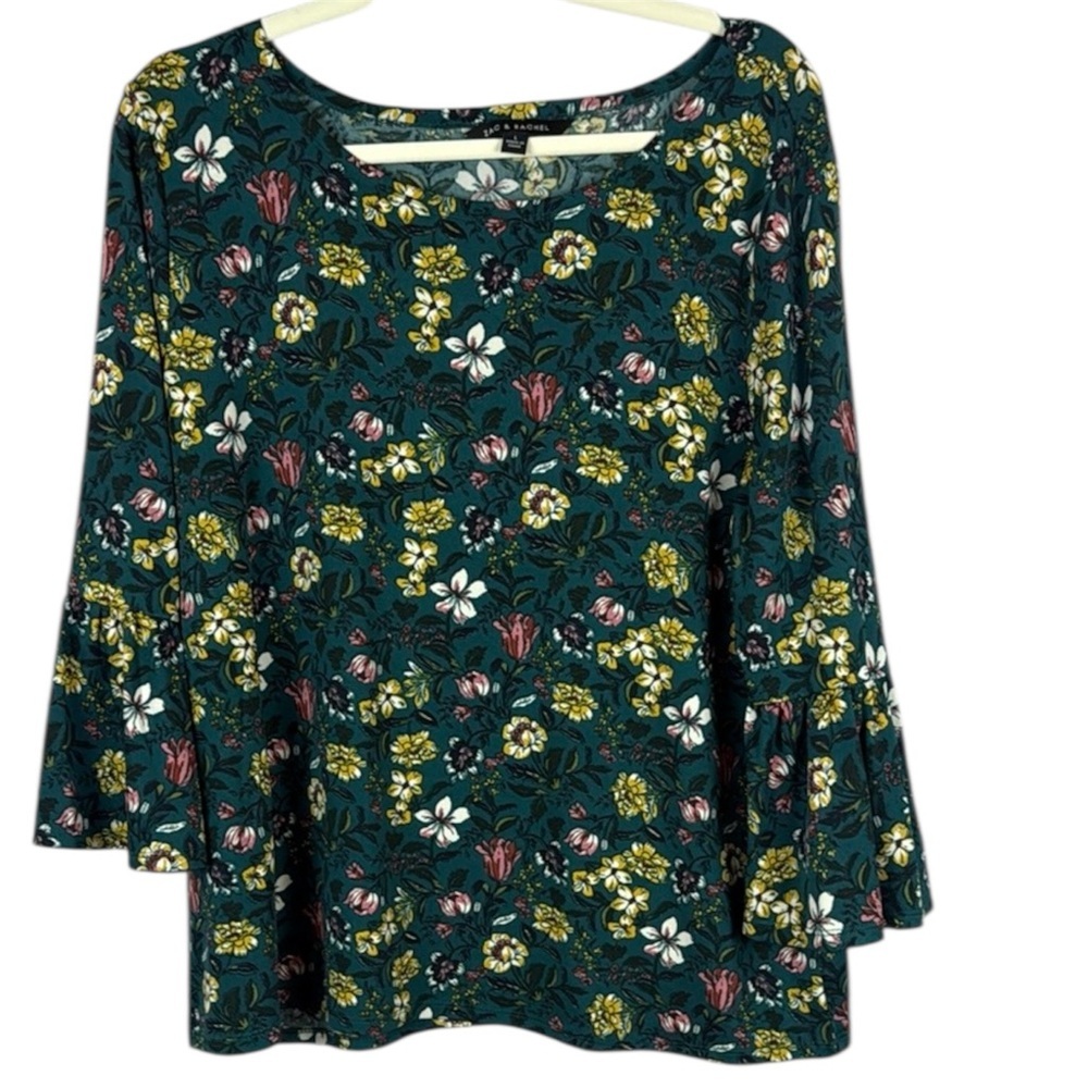 Zac & Rachel Floral Print Blouse - Teal, Yellow, Pink